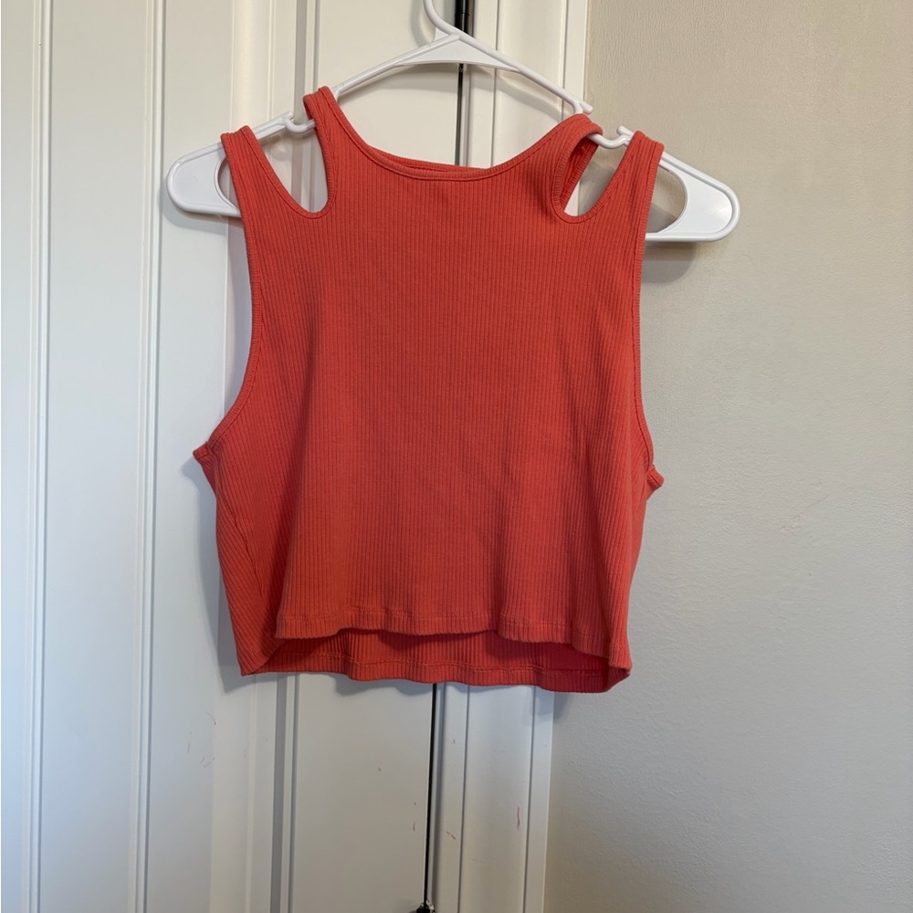 American Eagle Outfitters Coral Ribbed Crop Tank